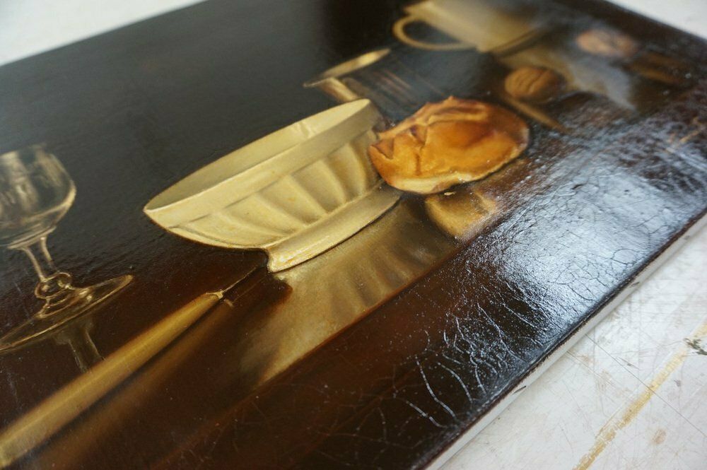photo furniture Belgian Artist, Still Lifes, 1984, Oil On Canvas Paintings, Framed, Set Of 3