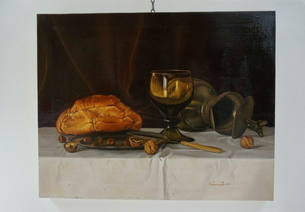 photo for sale Belgian Artist, Still Life, 1983, Oil On Canvas Paintings, Set Of 3