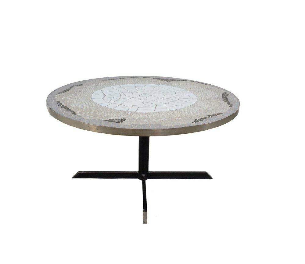 Mosaic And Brass Coffee Table Attributed To Berthold Müller, 1950s