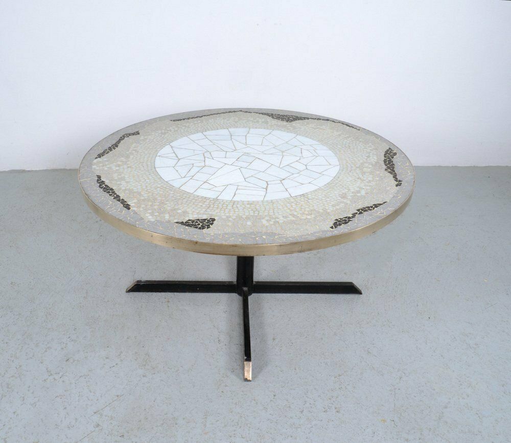 Mosaic And Brass Coffee Table Attributed To Berthold Müller, 1950s photo for sale