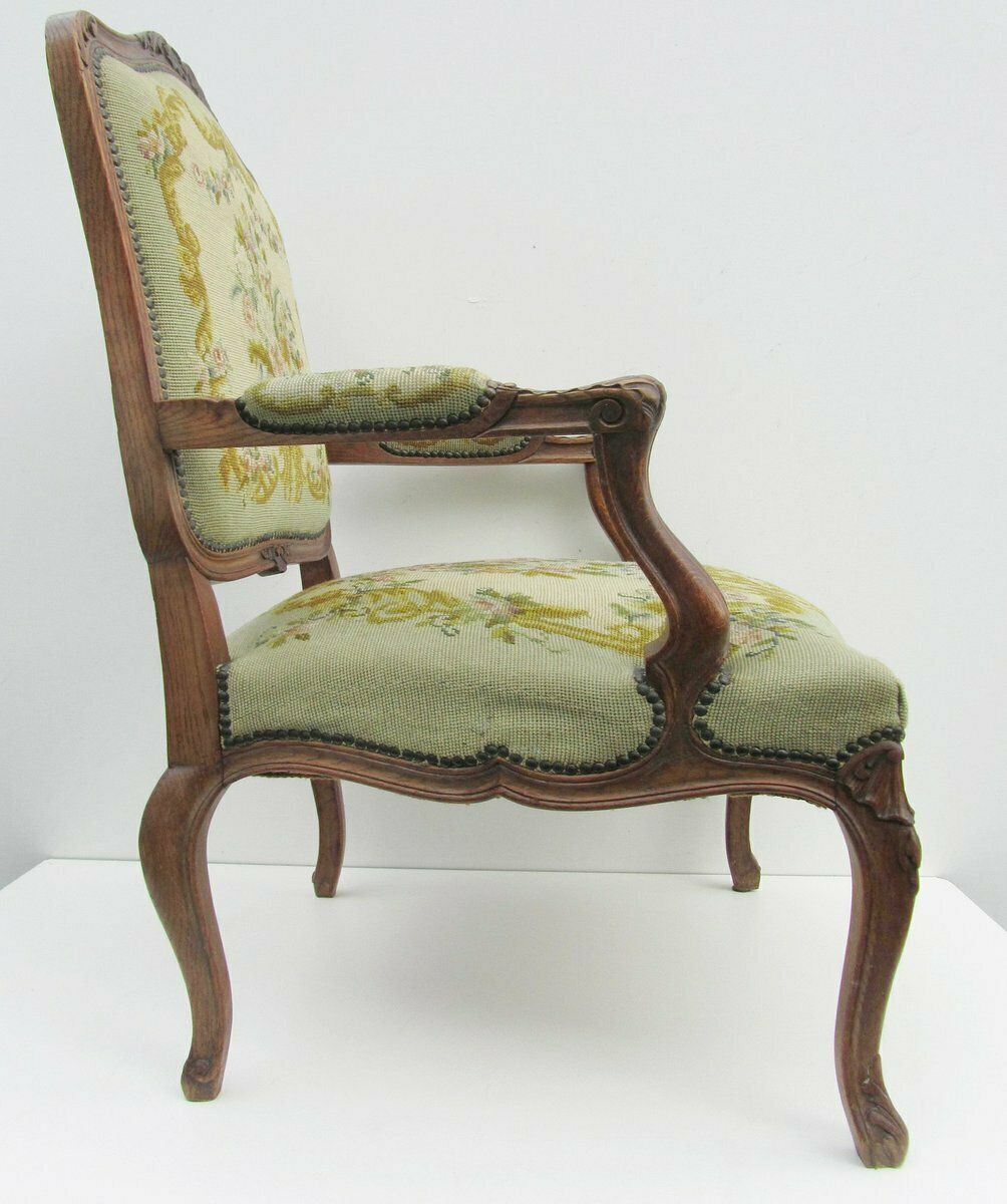 Antique Louis XV Style Carved Oak Armchair, 19th Century photo furniture