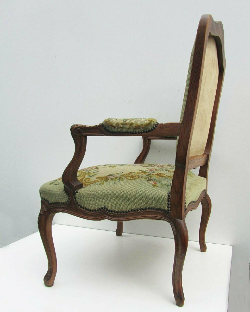991.0 Antique Louis XV Style Carved Oak Armchair, 19th Century photo
