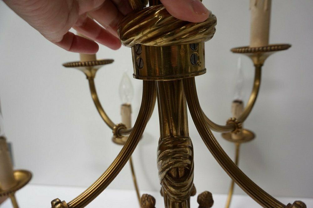 photo vintage Louis XVI 12 Light Chandelier With Tassels In Gilt Bronze