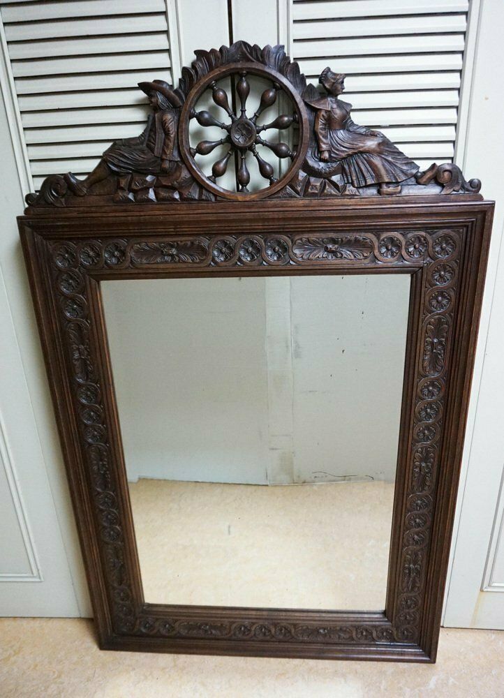 Breton Wall Mirror In Carved Oak, France, 1900s