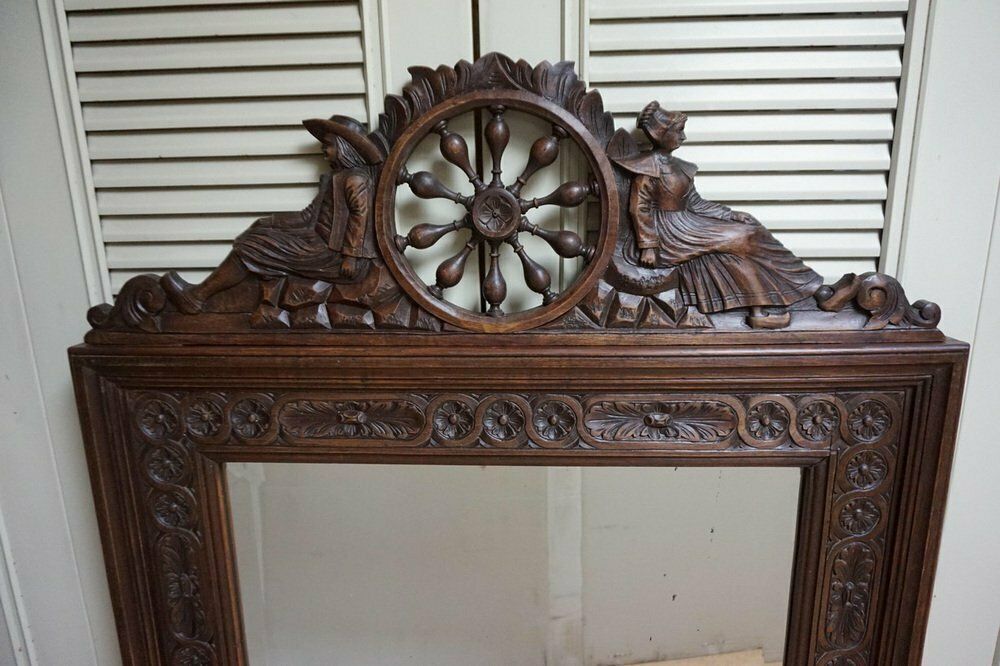 Breton Wall Mirror In Carved Oak, France, 1900s photo for sale