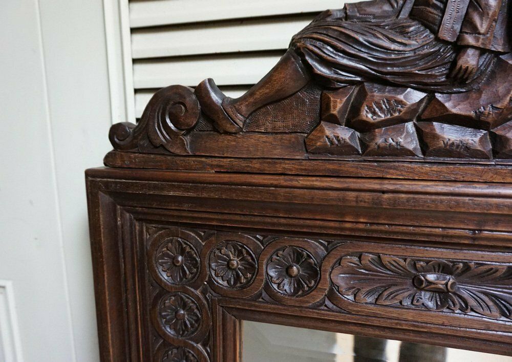 Breton Wall Mirror In Carved Oak, France, 1900s photo 599.0
