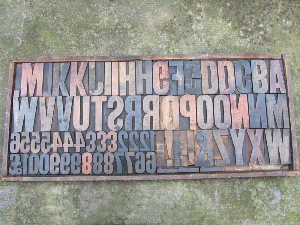 Vintage Industrial Wooden Letters & Numbers Printing Blocks, 1930s