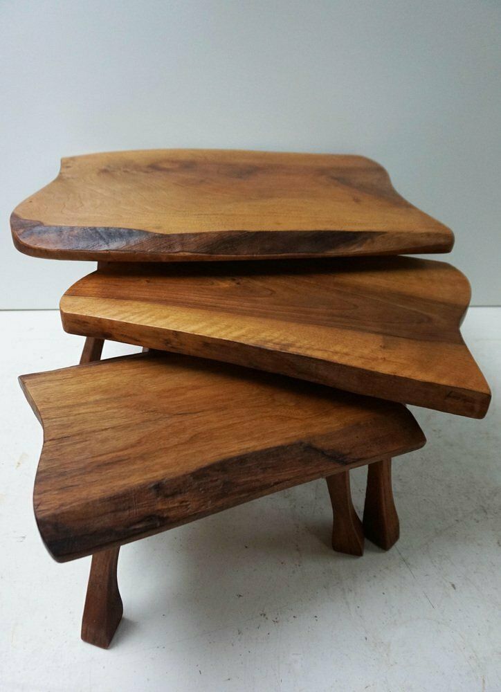 Brutalist Wabi Sabi Tree Trunk Nesting Tables, Holland, 1960s, Set Of 3 photo vintage
