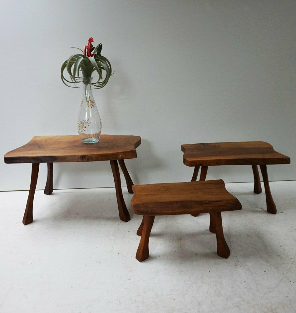photo for sale Brutalist Wabi Sabi Tree Trunk Nesting Tables, Holland, 1960s, Set Of 3