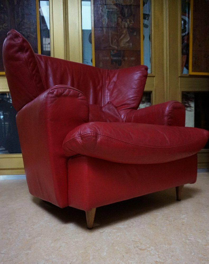 Large Red Leather Armchair By Calia Italia, 1990s photo vintage