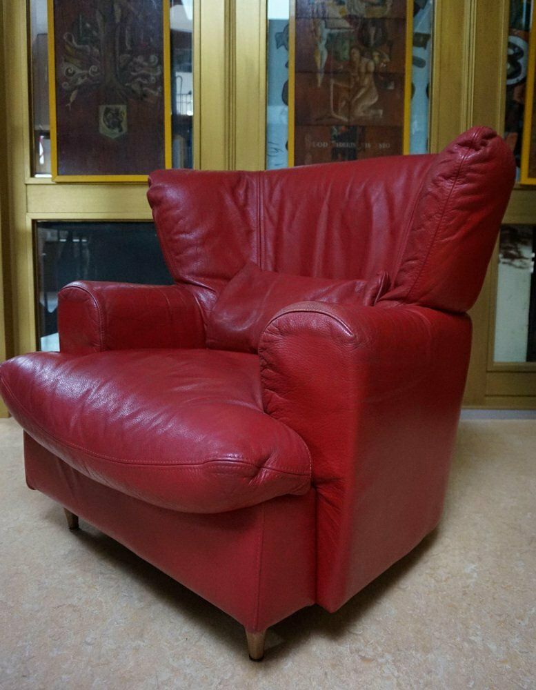 photo vinterior Large Red Leather Armchair By Calia Italia, 1990s