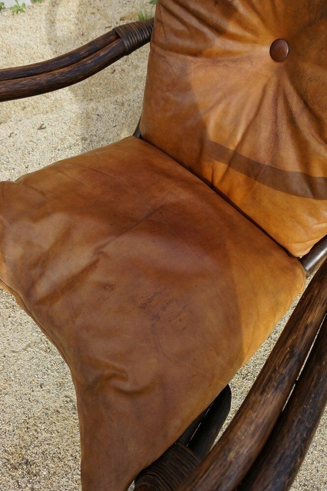 Bamboo And Leather Sculptural Fan Back Lounge Chair, 1960s photo Furniture