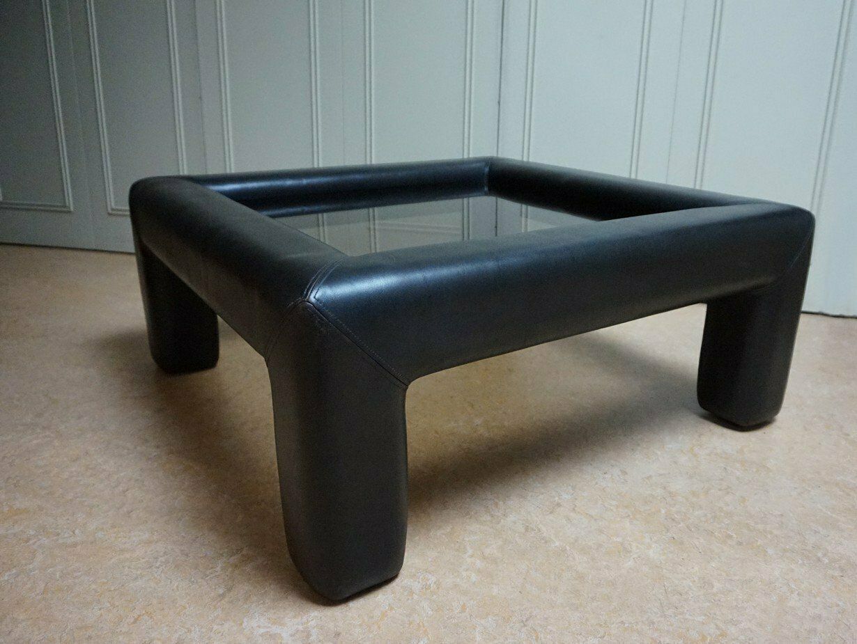Black Leather With Smoked Glass Coffee Or Side Table From De Sede, Switzerland, 1980s
