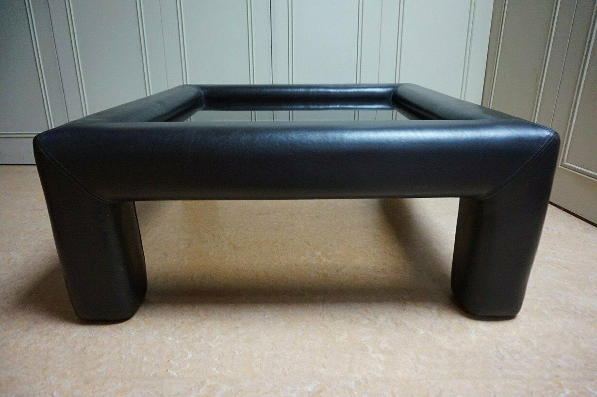 Black Leather With Smoked Glass Coffee Or Side Table From De Sede, Switzerland, 1980s photo vintage