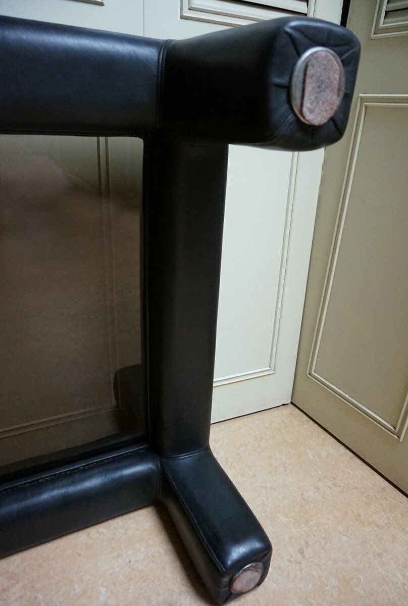 photo vinterior Black Leather With Smoked Glass Coffee Or Side Table From De Sede, Switzerland, 1980s