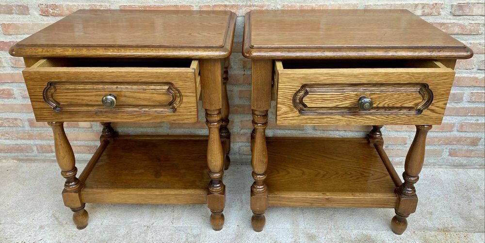 20th Century Spanish Nightstands With One Drawer And Iron Hardware And One Open Shelf, 1950s, Set Of 2 photo vintage