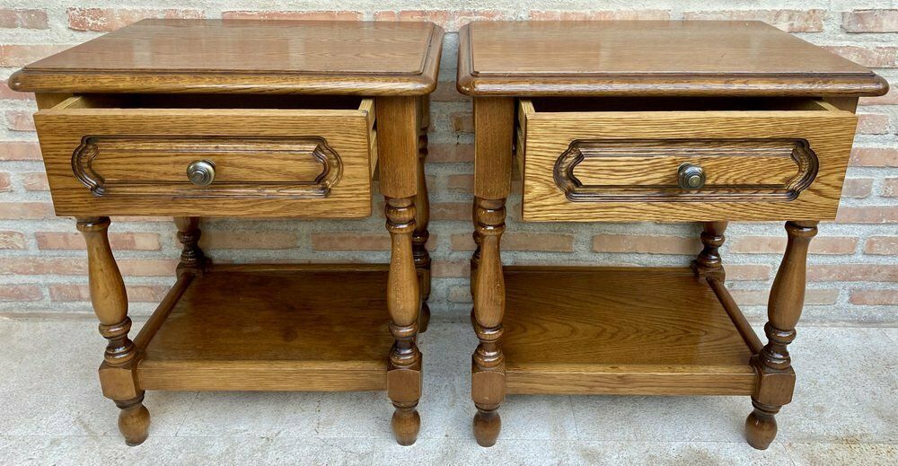Furniture 20th Century Spanish Nightstands With One Drawer And Iron Hardware And One Open Shelf, 1950s, Set Of 2 photo