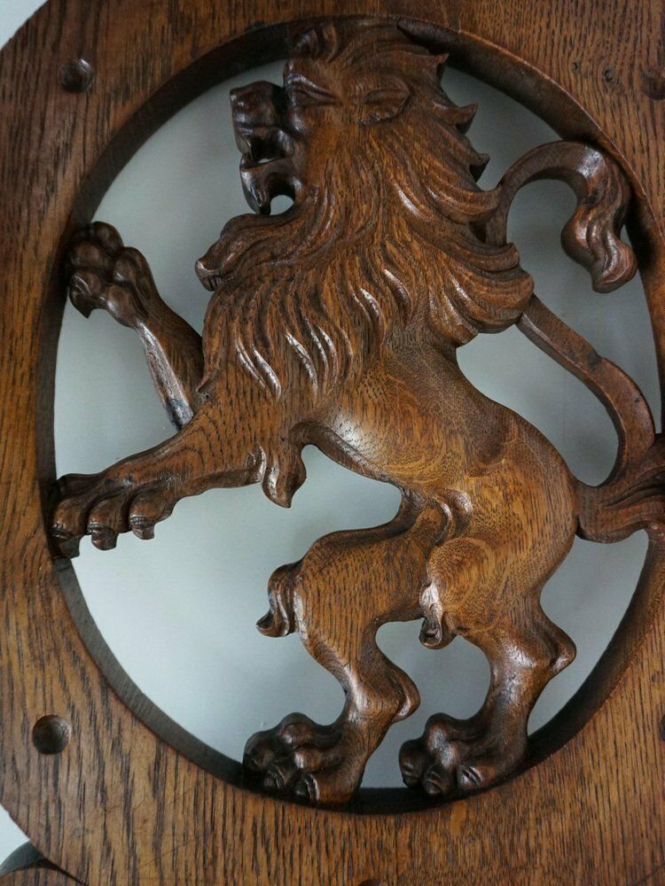 19th Century Swiss Black Forest Hand Carved Oak Side Chair With Standing Lion photo 646.0