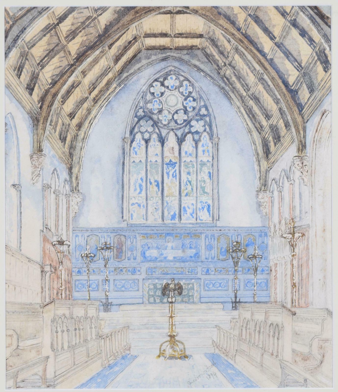 Meadows Frost Charterhouse School Chapel Watercolour By Meadows Frost 1894 photo furniture