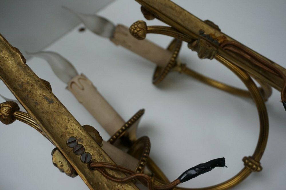 photo buy Large 19th Century French Gilt Bronze Knot, Tassel & Ribbon Wall Lights Sconces, Set Of 2