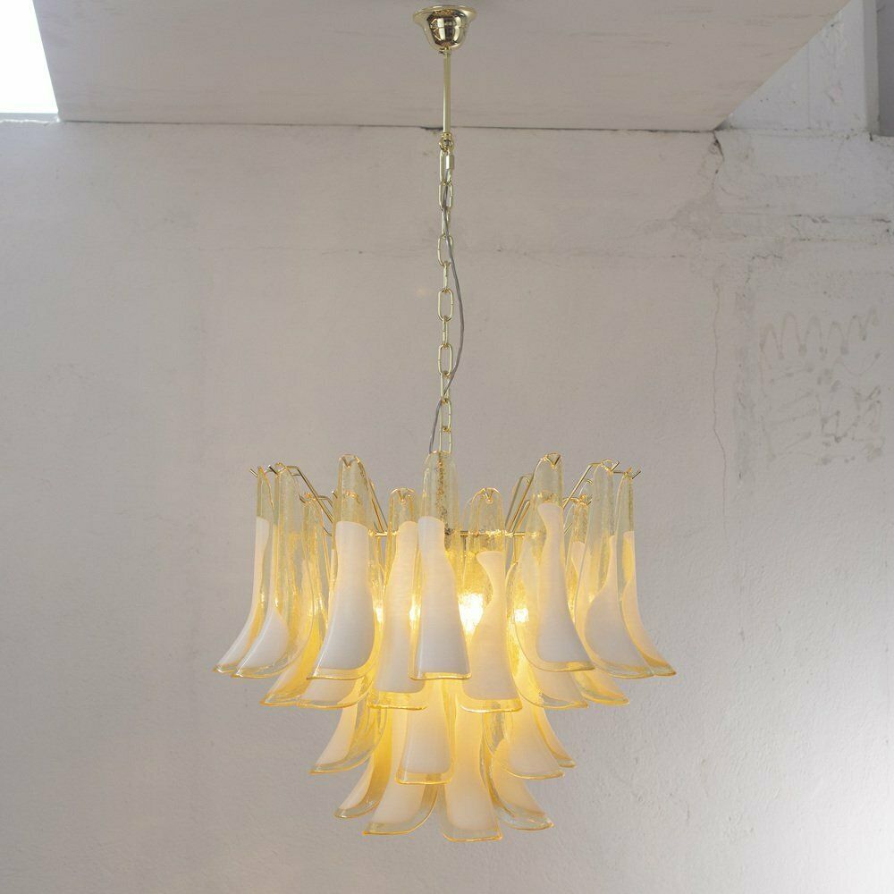 Petal Lamp In Amber And White Murano Glass, Italy, 1990s photo vinterior
