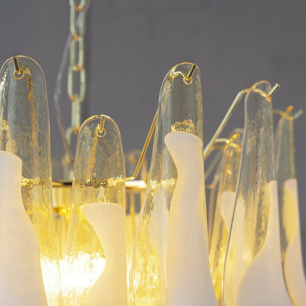 Lighting Petal Lamp In Amber And White Murano Glass, Italy, 1990s photo