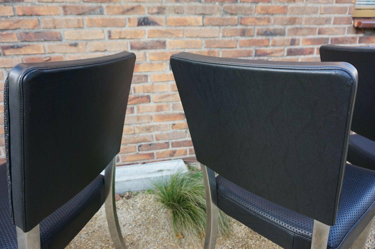 Art Deco Machine Age Industrial Chrome & Leatherette Dining Chairs, 1950s, Set Of 4 photo buy