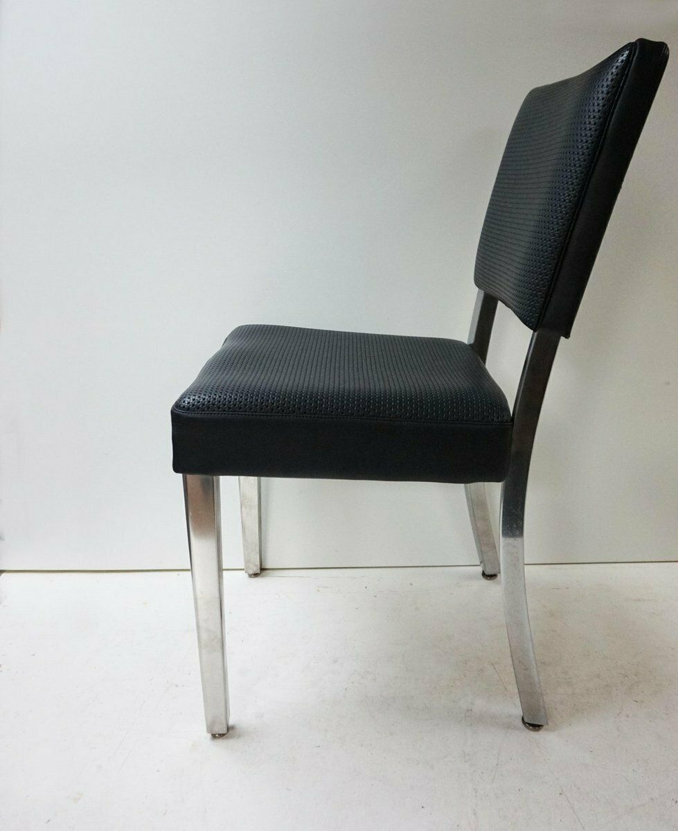 photo vinterior Art Deco Machine Age Industrial Chrome & Leatherette Dining Chairs, 1950s, Set Of 4