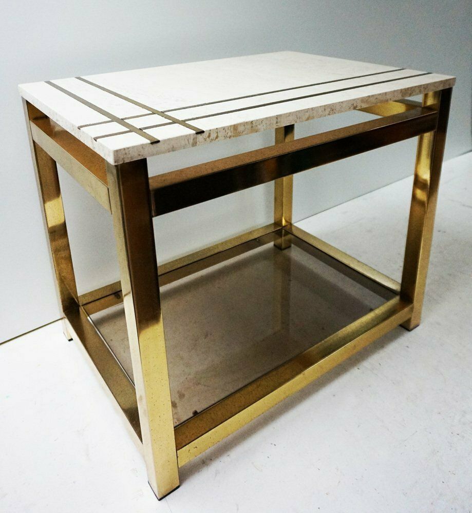 Travertine And Gold Side Table By Maison Jansen Alain Delon For Mario Sabot, 1970s photo furniture