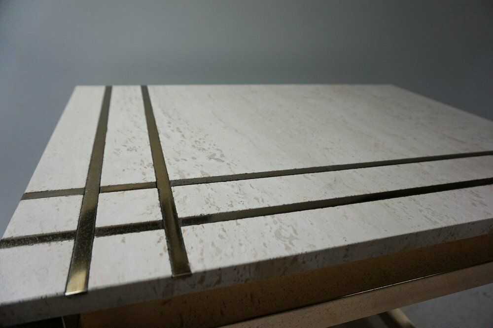 Travertine And Gold Side Table By Maison Jansen Alain Delon For Mario Sabot, 1970s photo 646.0
