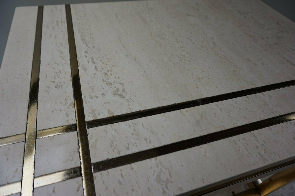 Travertine And Gold Side Table By Maison Jansen Alain Delon For Mario Sabot, 1970s photo buy
