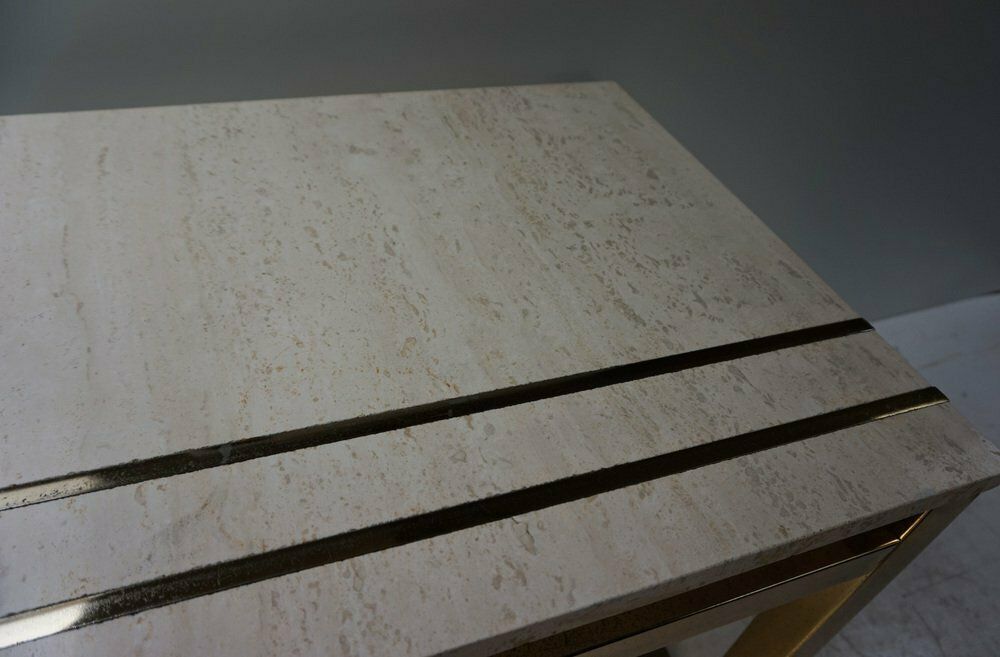 photo furniture Travertine And Gold Side Table By Maison Jansen Alain Delon For Mario Sabot, 1970s