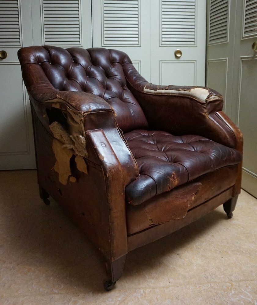 Gentlemans Armchair In Distressed Leather, 1840s photo furniture
