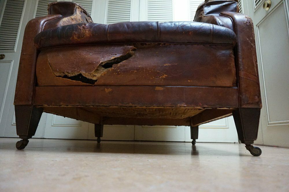 Gentlemans Armchair In Distressed Leather, 1840s photo for sale