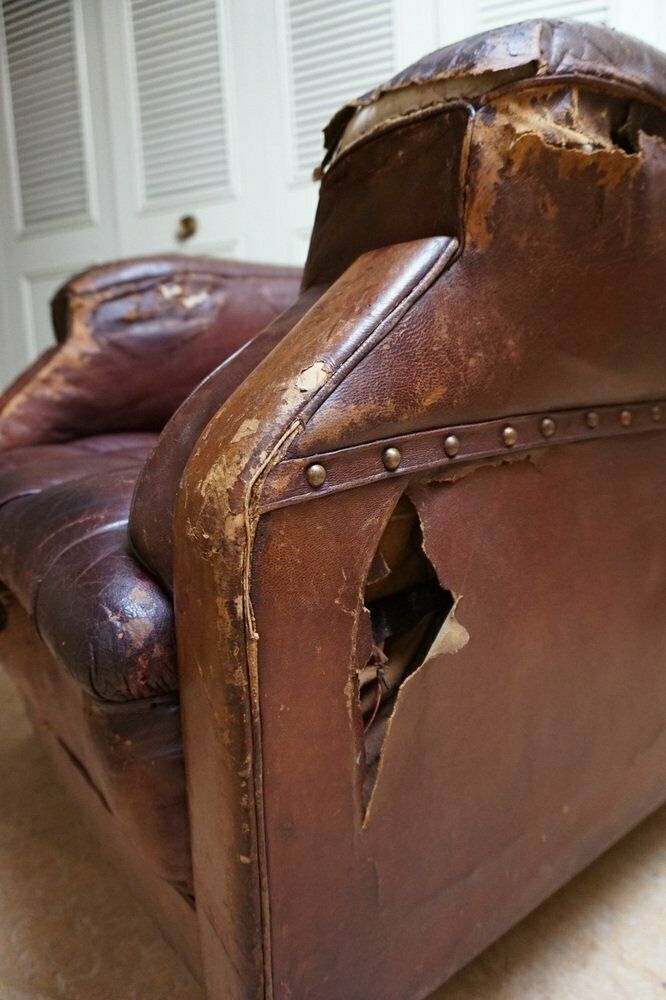 Furniture Gentlemans Armchair In Distressed Leather, 1840s photo