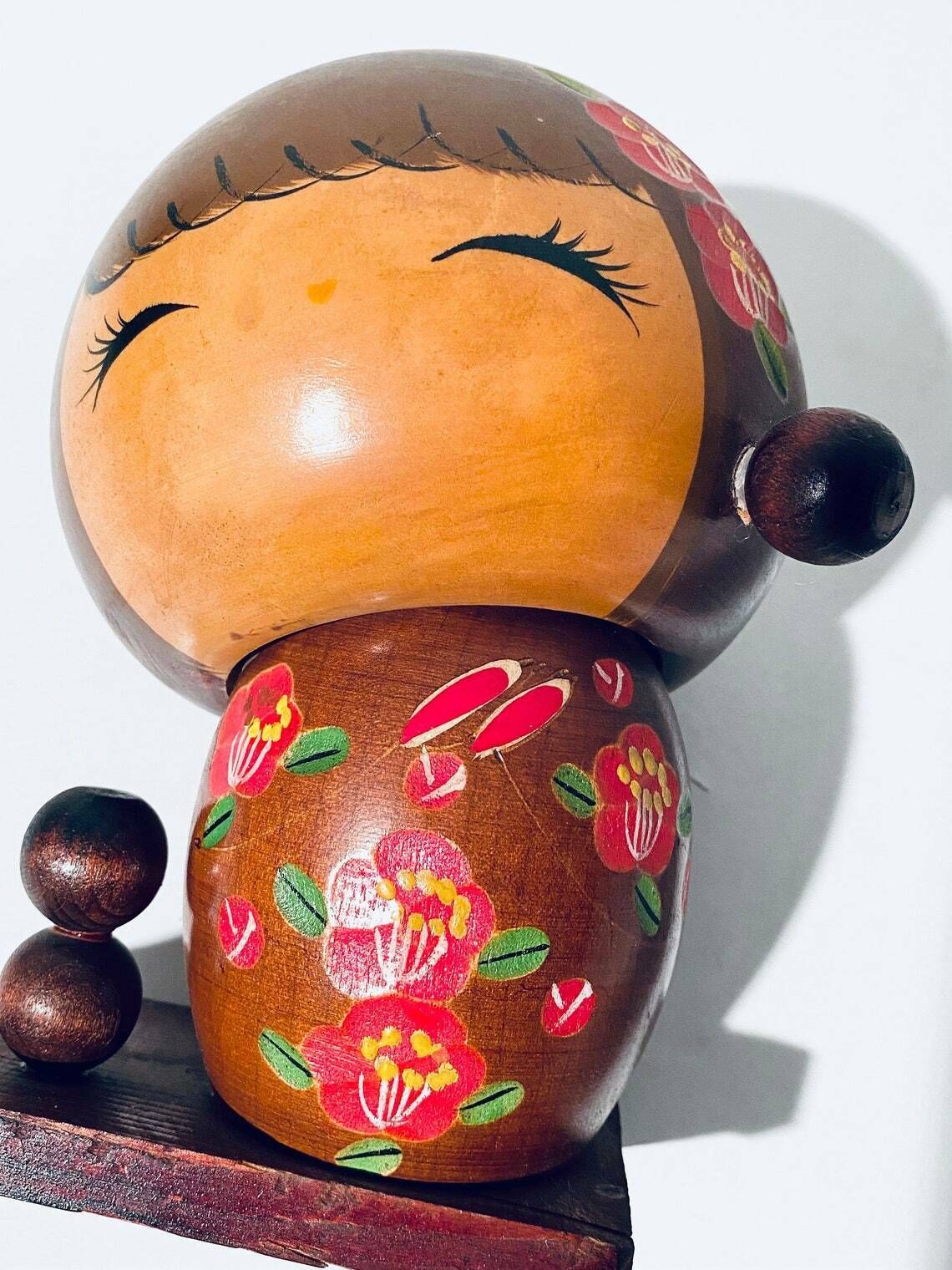 Large Satonoko Doll Young Girl  Vintage Traditional Japanese Kokeshi Wood Decor 1960s photo for sale