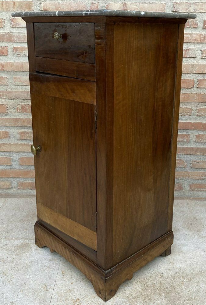 Furniture 20th Century Biedermeier Nightstand With Marble Top & One Drawer & Door, 1900s photo
