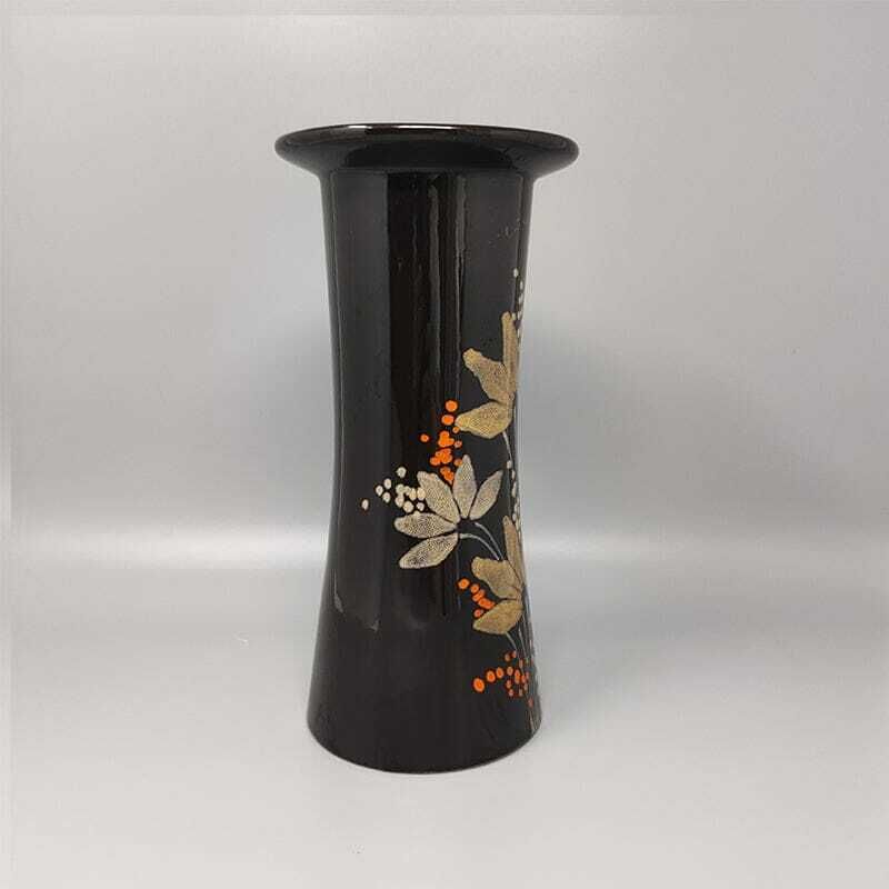 1970s Gorgeous Brown Vase Ceramic By Sic Hand Painted. Made In Italy photo for sale