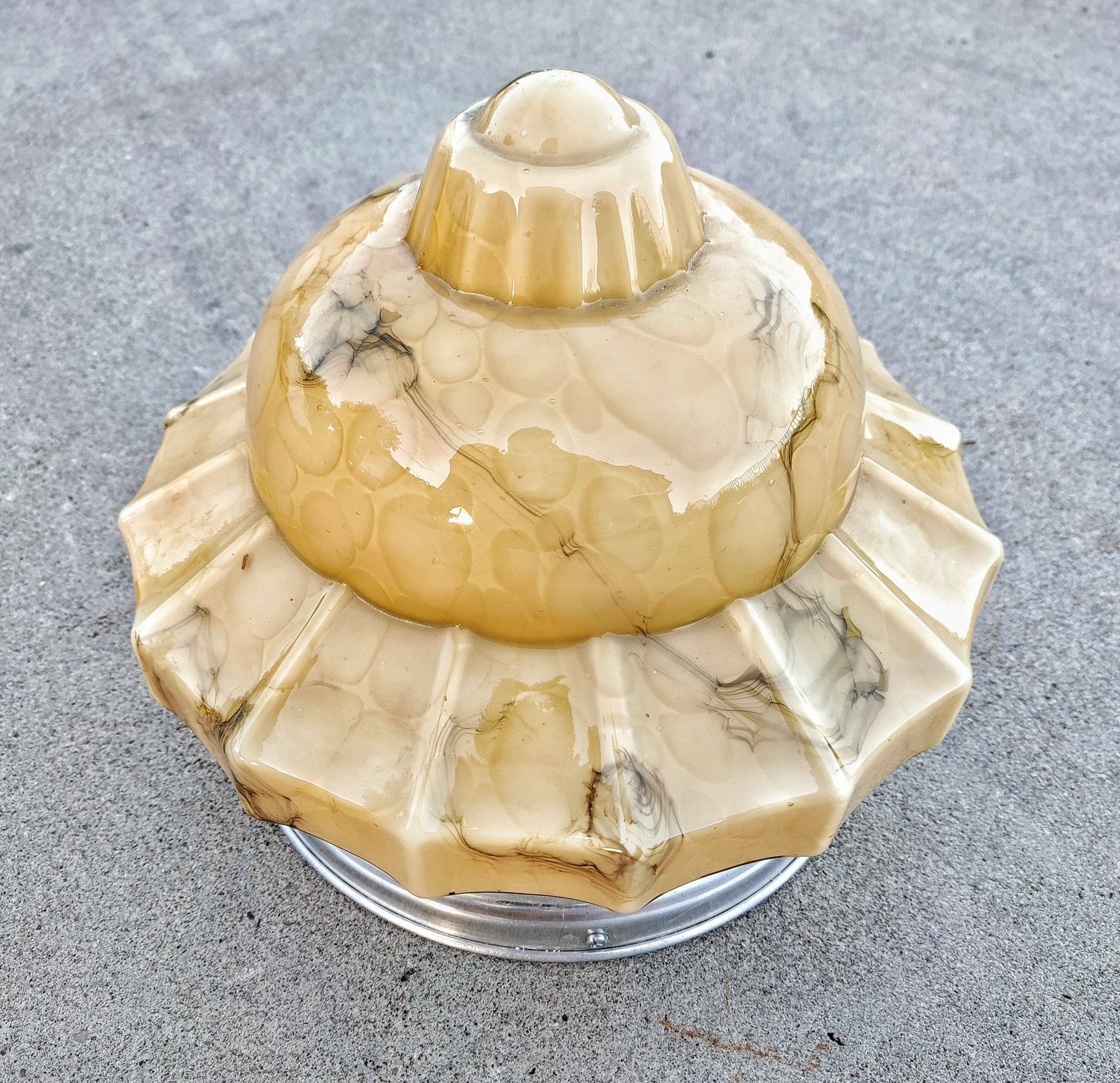 Art Deco Flushmounts Or Large Sconce Lights In Marble Like Glass / Art Deco Glass Ceiling Lamps / Made In Austria In 1930s photo Lighting
