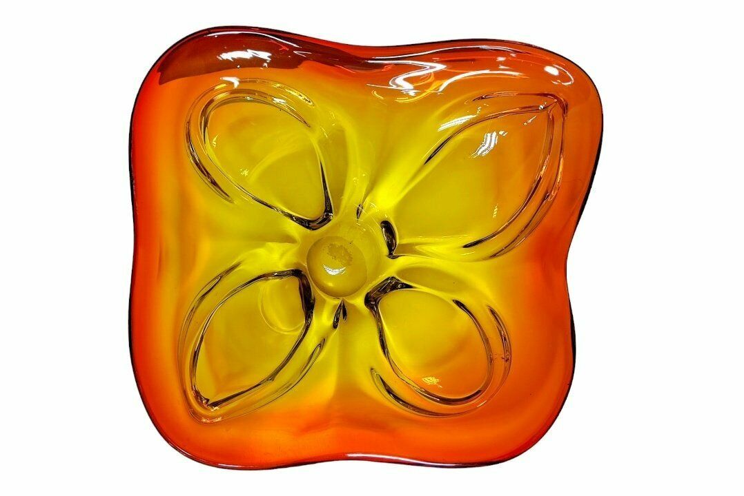 Extra Large Mid Century Modern Yellow And Orange Murano Glass Centerpiece // Made In Italy In 1970s