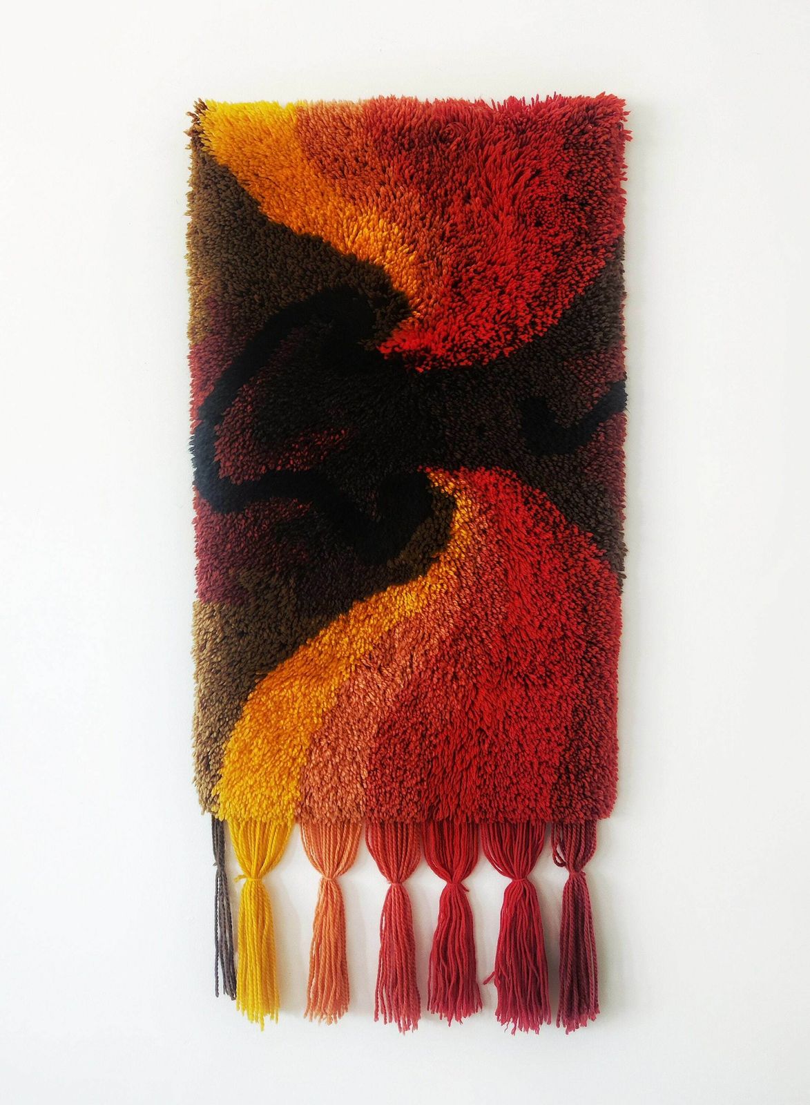 Vintage Latch Hook Wall Hanging // Vibrant Mid Century Modern Rya Wall Tapestry // Made In West Germany In 1960s