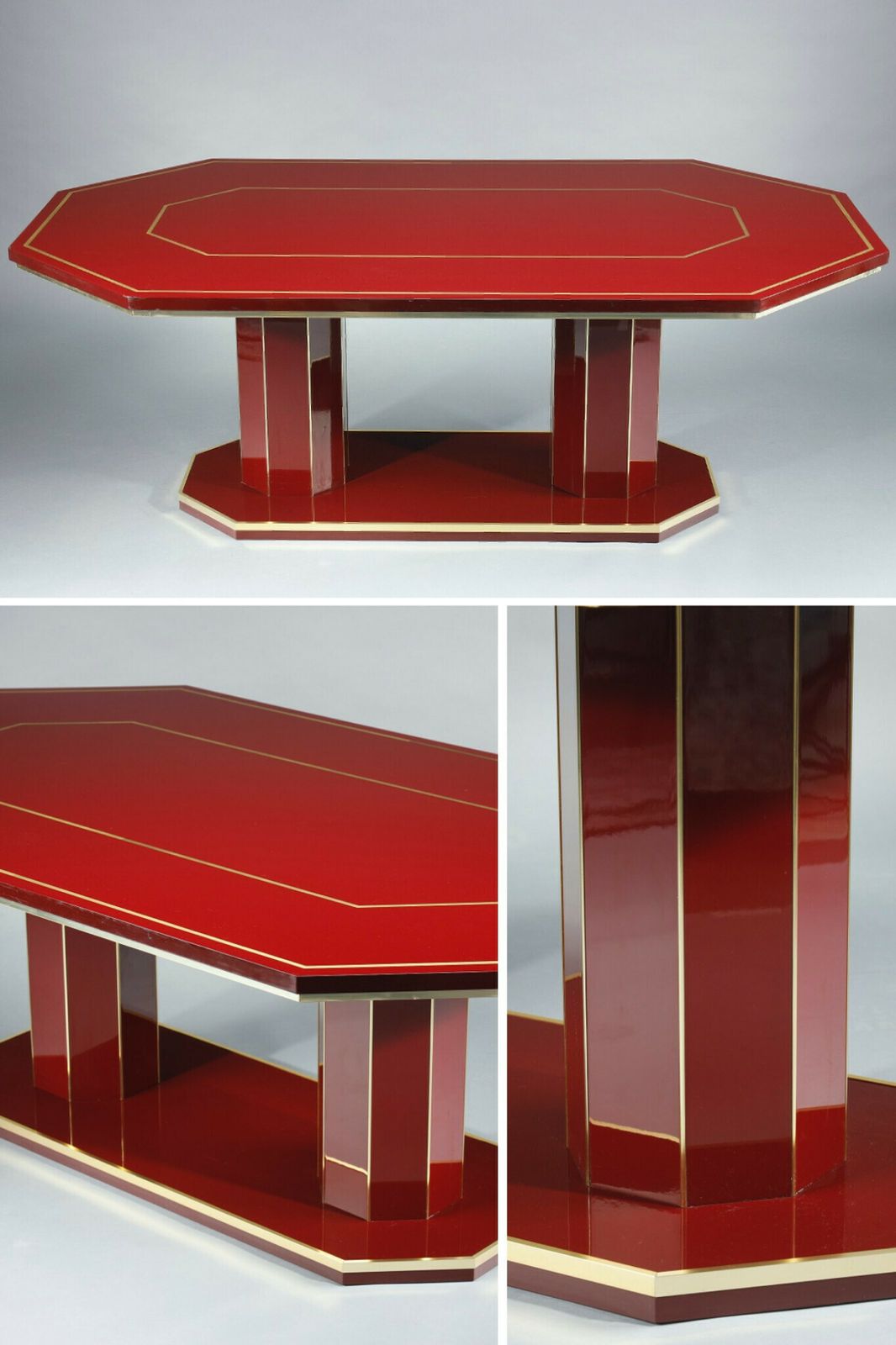 Dining Table In Lacquered Wood And Gilded Brass Designed By Paco Rabanne