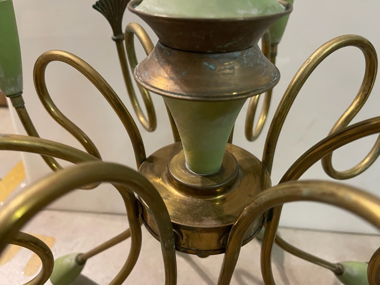 Italian Stilnovo Bronze Chandelier 1950’s photo vintage