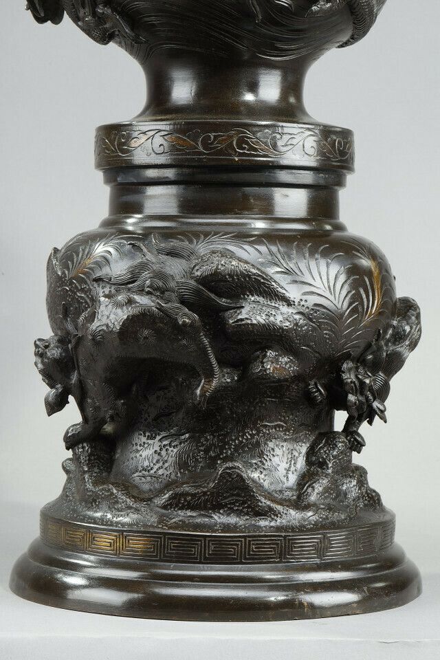 photo for sale Large Bronze Vase Sculpted With Chimeras, Dragons, Birds Of Prey And Phnix.