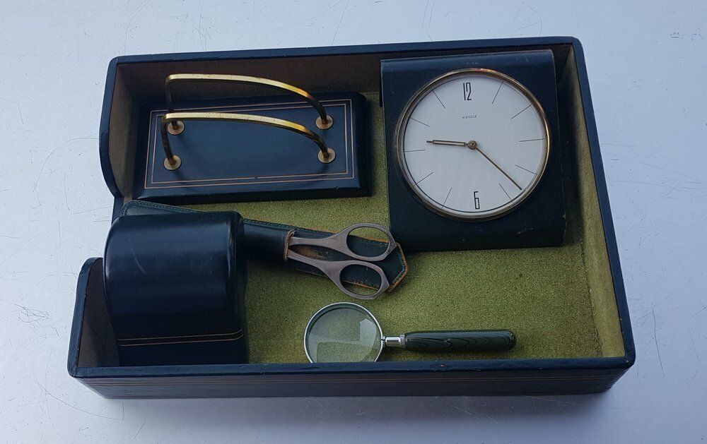 Leather Desk Set With Table Clock From Kienzle International, 6 . Set