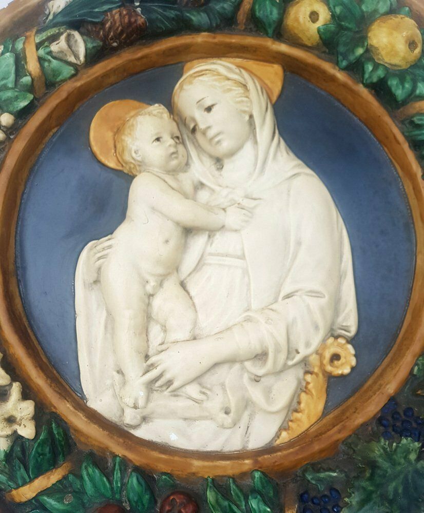 Vintage Tuscan Madonna With Child Ceramic Majolica photo furniture