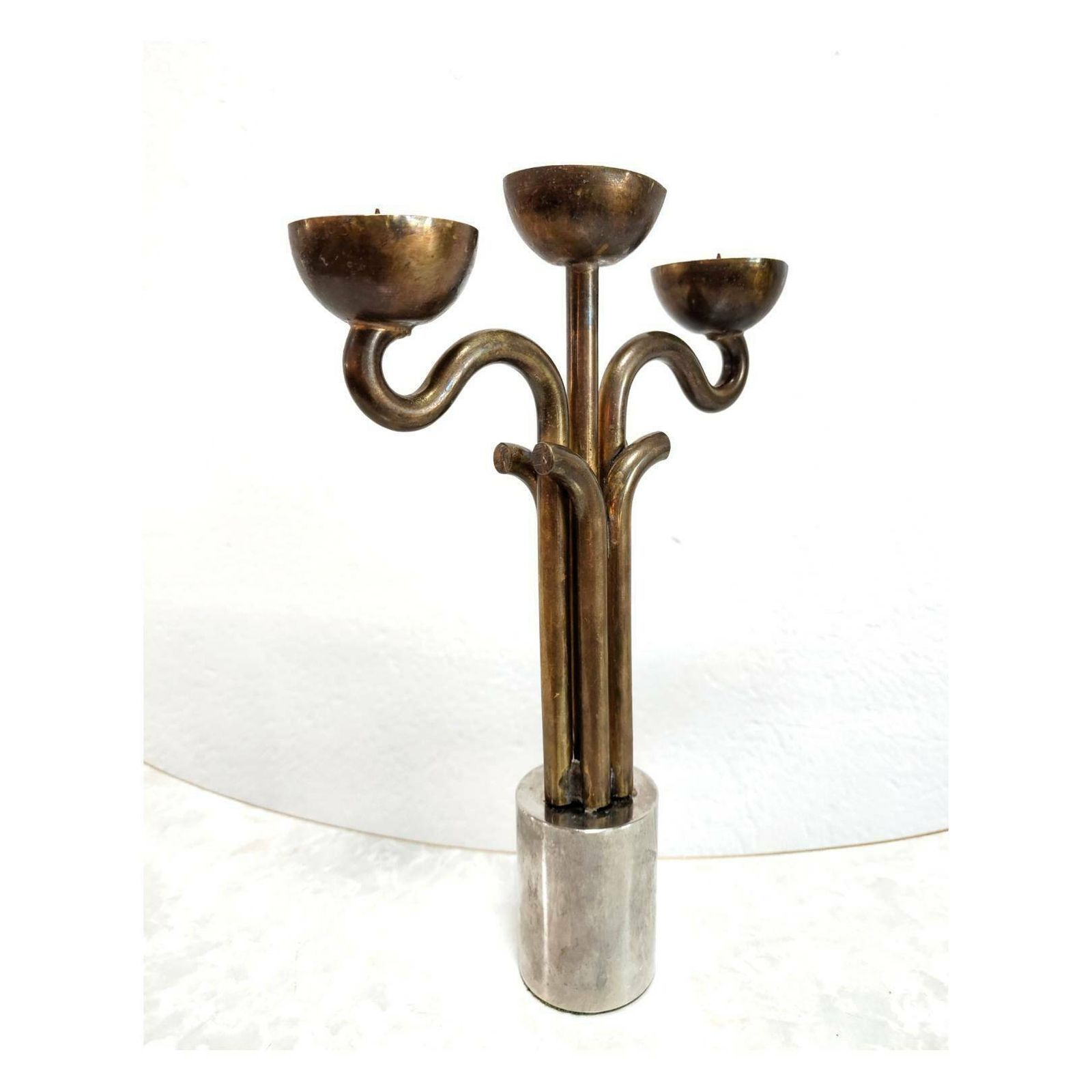 Rare Brutalist Three Arm Candlestick Holder Done In Bronze // Made In Italy In 1970s photo buy