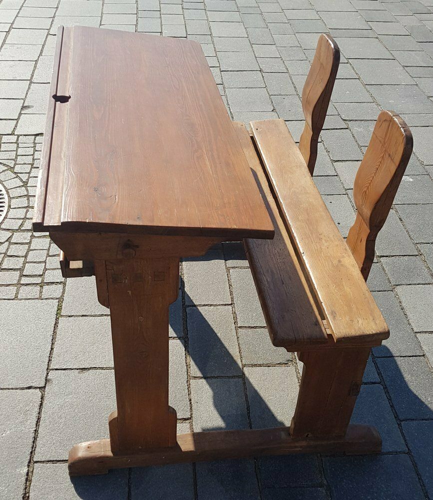 Antique Scandinavian Wooden School Desk