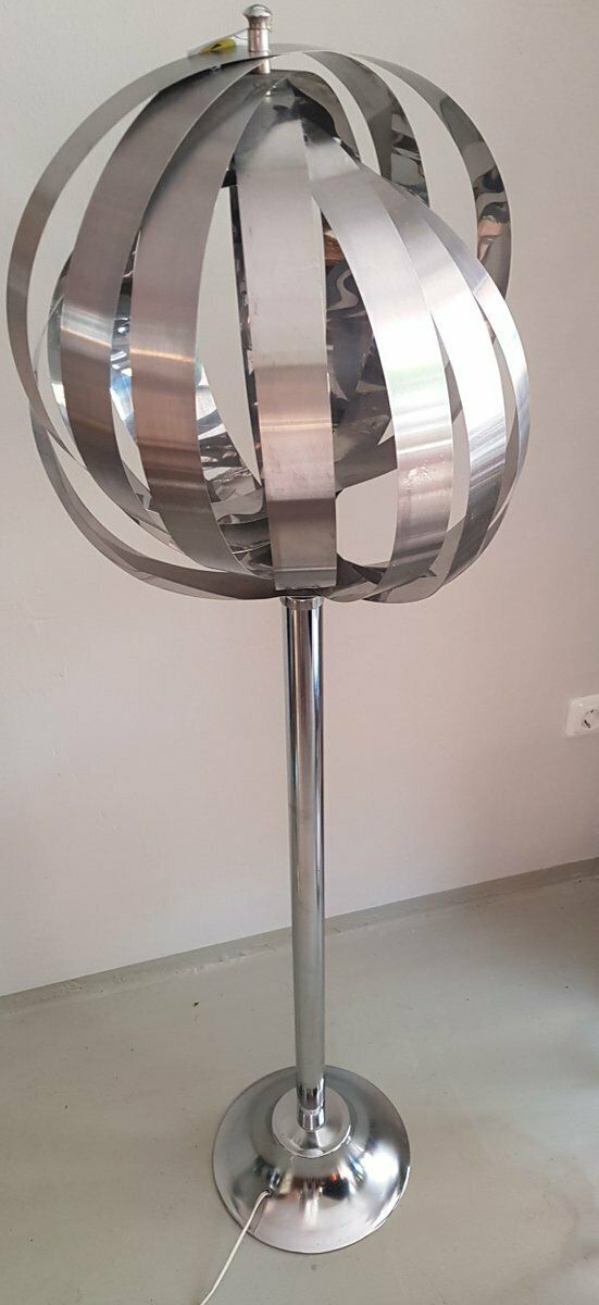 French Chrome Moon Floor Lamp By Henri Mathieu, 1970s