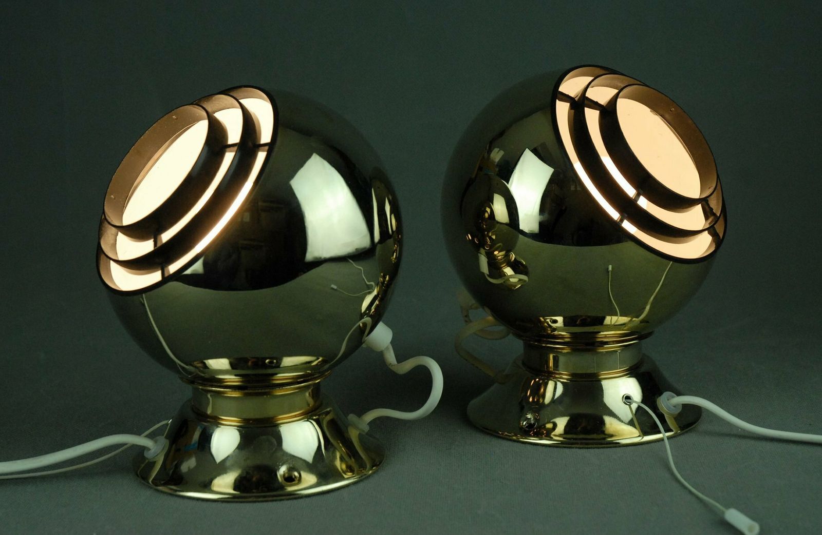 24 Carot Gold Plated Magnetic Eyeball Wall Lamps From Abo Rangers, Denmark, Set Of 2 photo vinterior